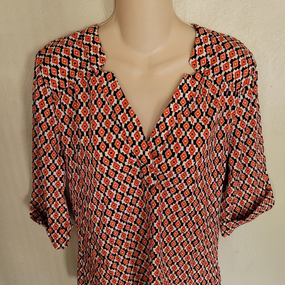 Francesca's Alna Be Geometric Split Neck 3/4 Sleeve Blouse Size Women's Small - Picture 3 of 11